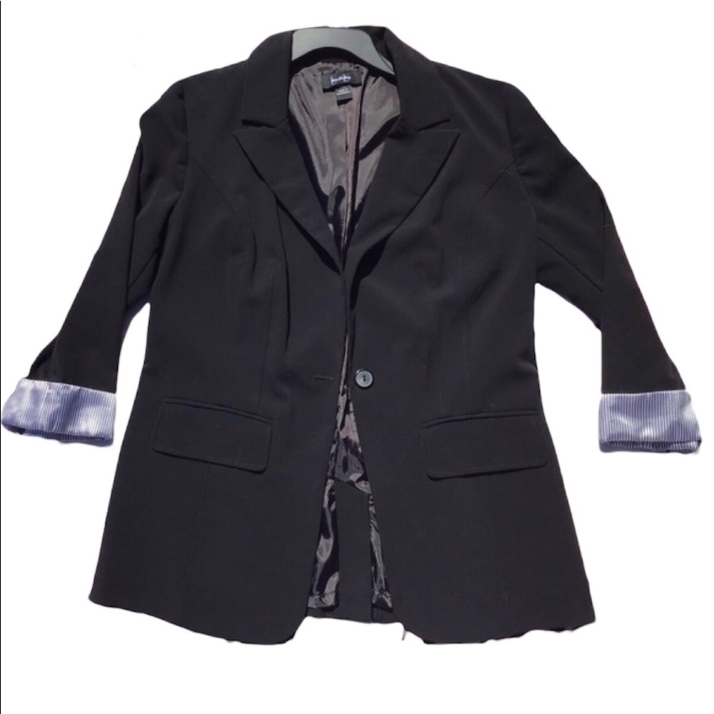 Junior Black Blazer w/accent cuffed sleeves